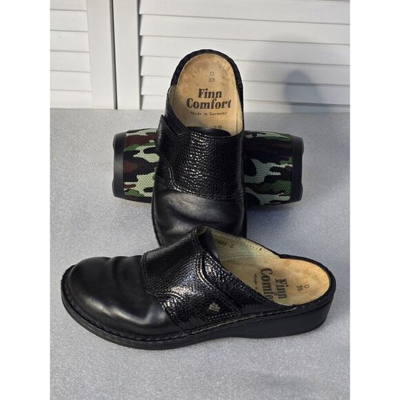 FINN COMFORT AUSSIE BLACK LEATHER CLOGS MULES LOAFERS SHOES WOMENS SZ 7 EU 38 D - Picture 2 of 6